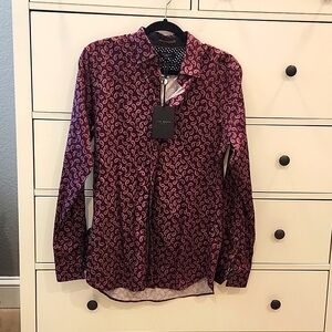 Ted Baker London men's maroon paisley button-up shirt, size 3 UK (US medium)